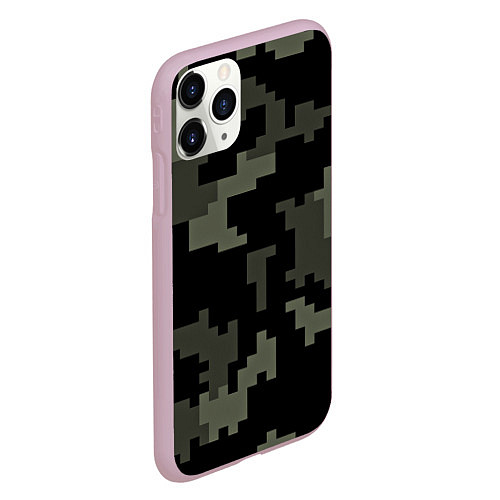 Чехол iPhone 11 Pro матовый Камуфляж пиксельный: черный/серый / 3D-Розовый – фото 2