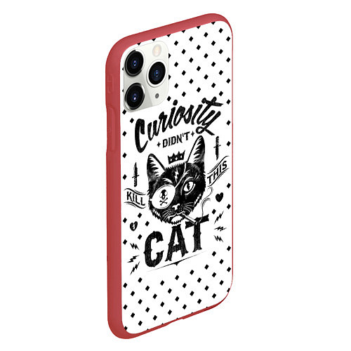 Чехол iPhone 11 Pro матовый Curiosity Cat / 3D-Красный – фото 2