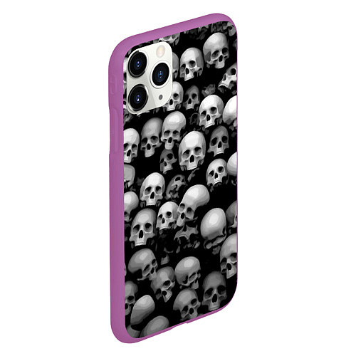 Чехол iPhone 11 Pro матовый Черепа на черном / 3D-Фиолетовый – фото 2