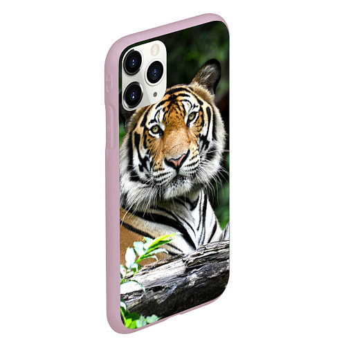 Чехол iPhone 11 Pro матовый Тигр в джунглях / 3D-Розовый – фото 2