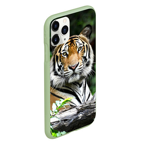 Чехол iPhone 11 Pro матовый Тигр в джунглях / 3D-Салатовый – фото 2