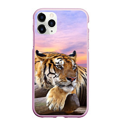 Чехол iPhone 11 Pro матовый Тигр на закате, цвет: 3D-розовый