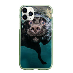 Чехол iPhone 11 Pro матовый Пес дайвер, цвет: 3D-салатовый