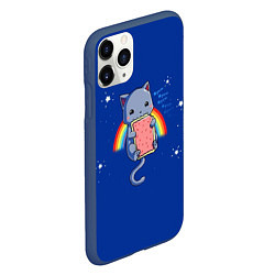 Чехол iPhone 11 Pro матовый Котик на радуге, цвет: 3D-тёмно-синий — фото 2
