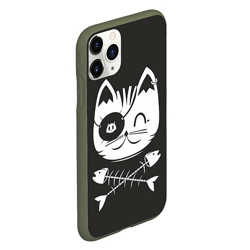 Чехол iPhone 11 Pro матовый Кот пират / 3D-Темно-зеленый – фото 2