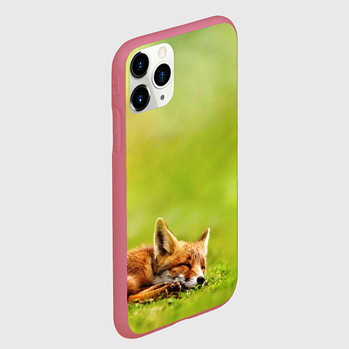 Чехол iPhone 11 Pro матовый Лисичка спит / 3D-Малиновый – фото 2