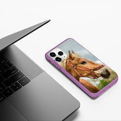 Чехол iPhone 11 Pro матовый Игривая лошадка, цвет: 3D-фиолетовый — фото 2