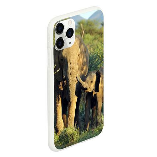 Чехол iPhone 11 Pro матовый Семья слонов в природе / 3D-Белый – фото 2