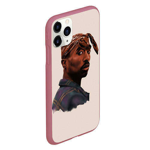 Чехол iPhone 11 Pro матовый Tupac Shakur / 3D-Малиновый – фото 2