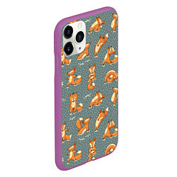 Чехол iPhone 11 Pro матовый Foxes Yoga, цвет: 3D-фиолетовый — фото 2