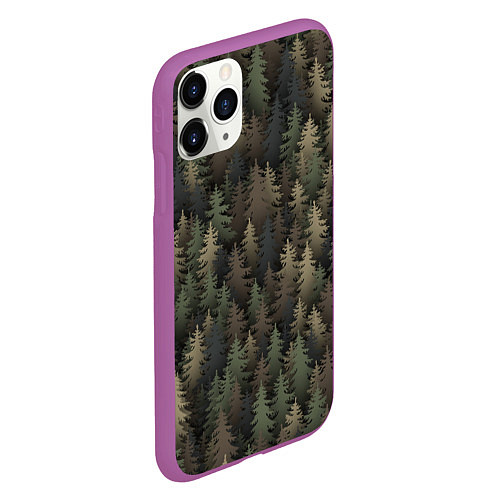 Чехол iPhone 11 Pro матовый Лесной камуфляж / 3D-Фиолетовый – фото 2