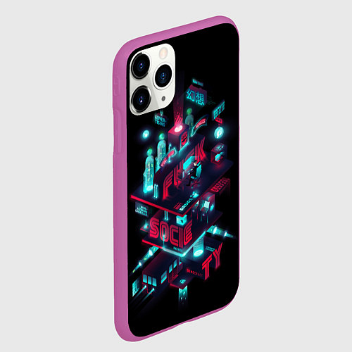 Чехол iPhone 11 Pro матовый Mr Robot City / 3D-Фиолетовый – фото 2