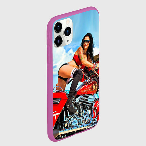 Чехол iPhone 11 Pro матовый Sexy girl on red bike / 3D-Фиолетовый – фото 2