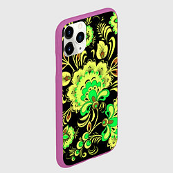 Чехол iPhone 11 Pro матовый Хохлома: черный и салатовый, цвет: 3D-фиолетовый — фото 2