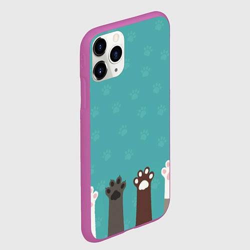 Чехол iPhone 11 Pro матовый Лапки котеек / 3D-Фиолетовый – фото 2
