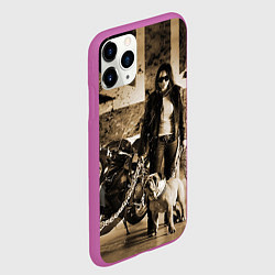 Чехол iPhone 11 Pro матовый Девушка байкер и английский бульдог, цвет: 3D-фиолетовый — фото 2