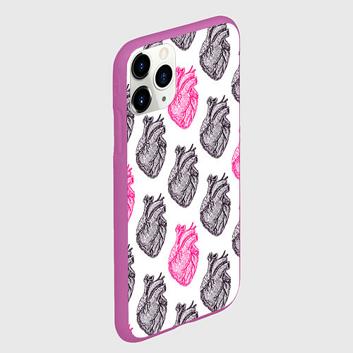 Чехол iPhone 11 Pro матовый Сердца 1 / 3D-Фиолетовый – фото 2