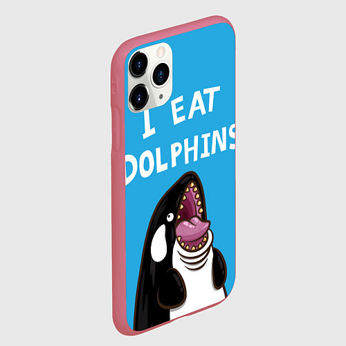 Чехол iPhone 11 Pro матовый I eat dolphins / 3D-Малиновый – фото 2