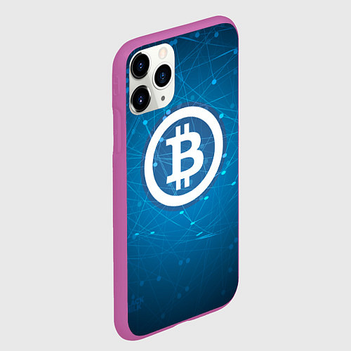 Чехол iPhone 11 Pro матовый Bitcoin Blue / 3D-Фиолетовый – фото 2