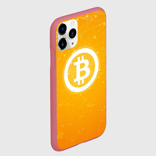 Чехол iPhone 11 Pro матовый Bitcoin Orange / 3D-Малиновый – фото 2