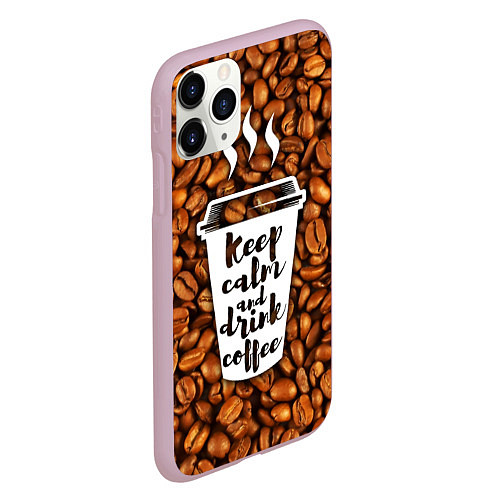 Чехол iPhone 11 Pro матовый Keep Calm & Drink Coffee / 3D-Розовый – фото 2