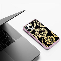 Чехол iPhone 11 Pro матовый Хохлома с черепом, цвет: 3D-розовый — фото 2