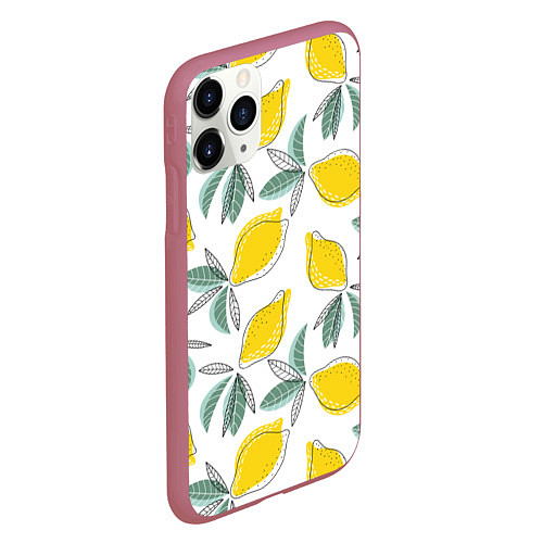 Чехол iPhone 11 Pro матовый Лимончики / 3D-Малиновый – фото 2