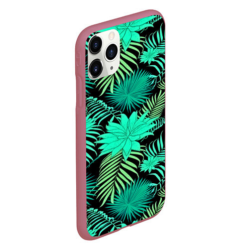 Чехол iPhone 11 Pro матовый Tropical pattern / 3D-Малиновый – фото 2