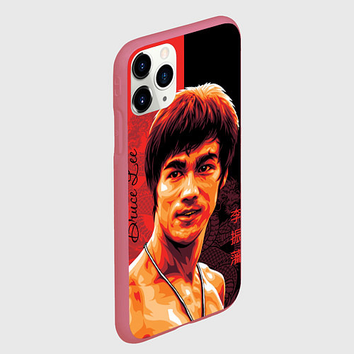 Чехол iPhone 11 Pro матовый Брюс Ли / 3D-Малиновый – фото 2