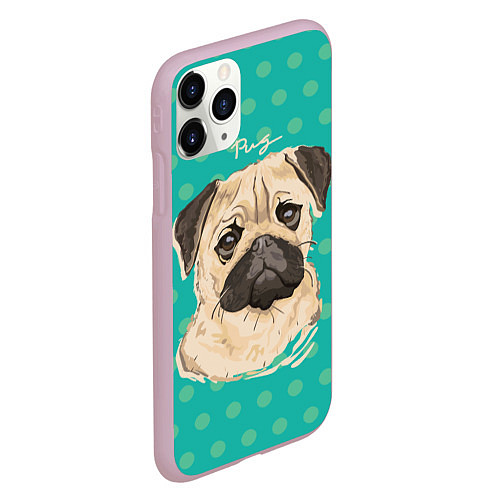 Чехол iPhone 11 Pro матовый Pug Mops / 3D-Розовый – фото 2