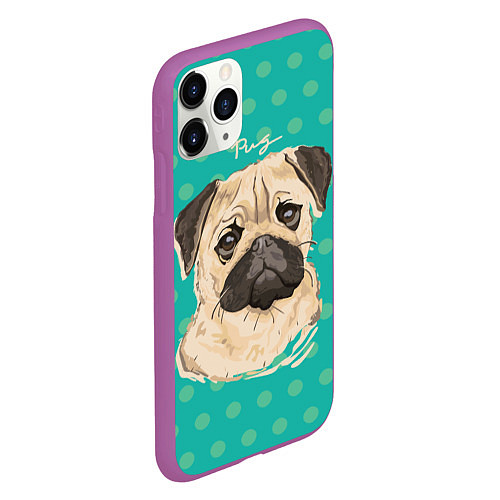 Чехол iPhone 11 Pro матовый Pug Mops / 3D-Фиолетовый – фото 2