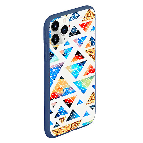 Чехол iPhone 11 Pro матовый Космические треугольники / 3D-Тёмно-синий – фото 2