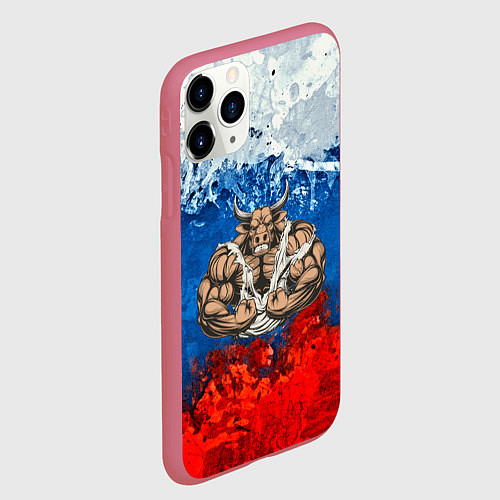 Чехол iPhone 11 Pro матовый Бык триколор / 3D-Малиновый – фото 2