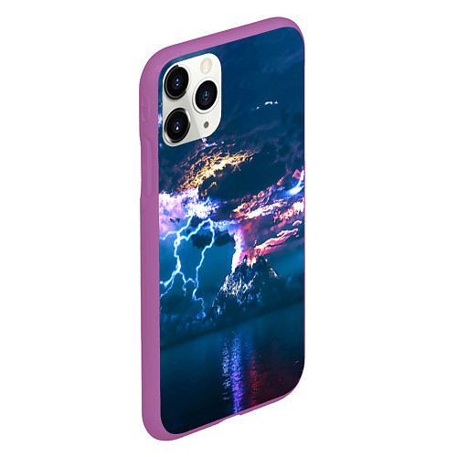 Чехол iPhone 11 Pro матовый Извержение вулкана / 3D-Фиолетовый – фото 2