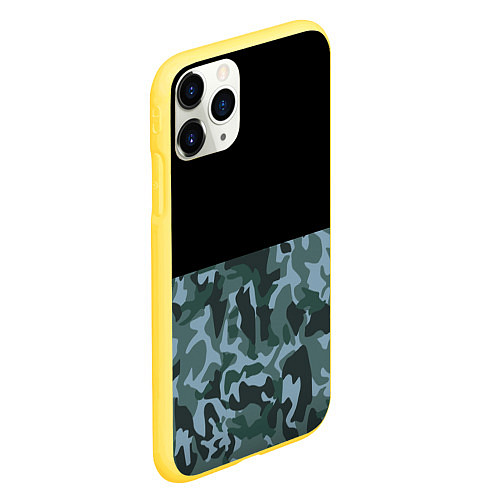 Чехол iPhone 11 Pro матовый Камуфляж: черный/синий / 3D-Желтый – фото 2