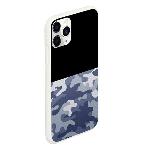 Чехол iPhone 11 Pro матовый Камуфляж: черный/голубой / 3D-Белый – фото 2