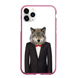 Чехол iPhone 11 Pro матовый Мистер волк, цвет: 3D-малиновый