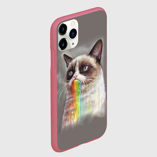 Чехол iPhone 11 Pro матовый Grumpy Cat / 3D-Малиновый – фото 2