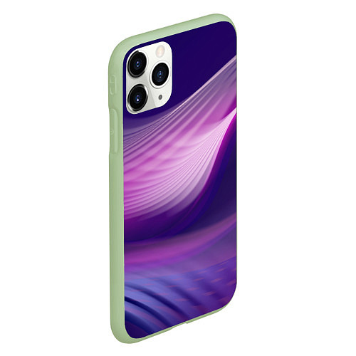 Чехол iPhone 11 Pro матовый Фиолетовые Волны / 3D-Салатовый – фото 2