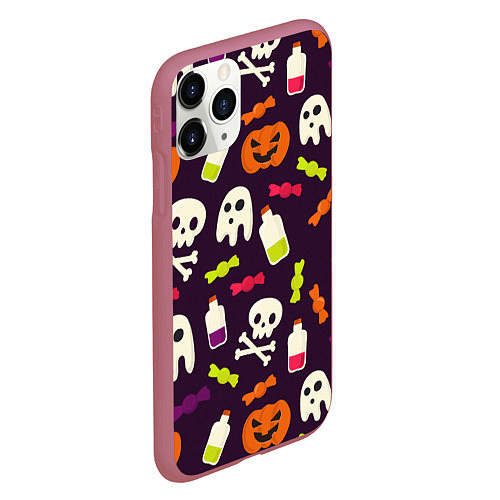 Чехол iPhone 11 Pro матовый Halloween / 3D-Малиновый – фото 2