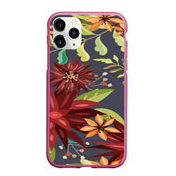 Чехол iPhone 11 Pro матовый Цветочки, цвет: 3D-малиновый