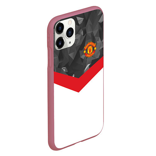 Чехол iPhone 11 Pro матовый Man United FC: Grey Polygons / 3D-Малиновый – фото 2