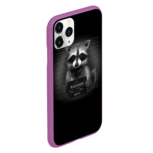 Чехол iPhone 11 Pro матовый Енот преступник / 3D-Фиолетовый – фото 2