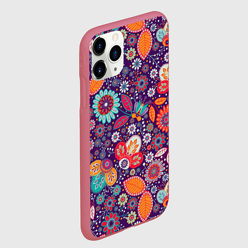 Чехол iPhone 11 Pro матовый Цветочный взрыв / 3D-Малиновый – фото 2
