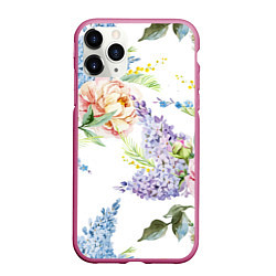 Чехол iPhone 11 Pro матовый Сирень и Пионы, цвет: 3D-малиновый