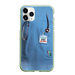 Чехол iPhone 11 Pro матовый Костюм врача, цвет: 3D-салатовый