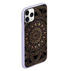 Чехол iPhone 11 Pro матовый Золотая мандала, цвет: 3D-светло-сиреневый — фото 2