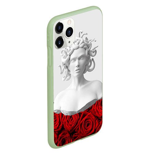 Чехол iPhone 11 Pro матовый Унисекс / Snake roses girl / 3D-Салатовый – фото 2