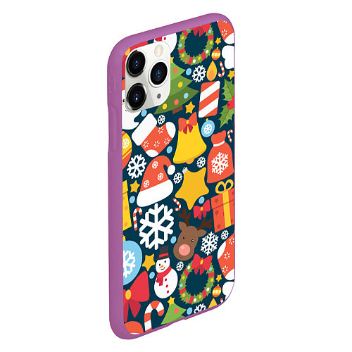 Чехол iPhone 11 Pro матовый Новогодний набор / 3D-Фиолетовый – фото 2