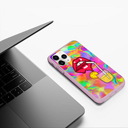 Чехол iPhone 11 Pro матовый Cocktail lips, цвет: 3D-розовый — фото 2